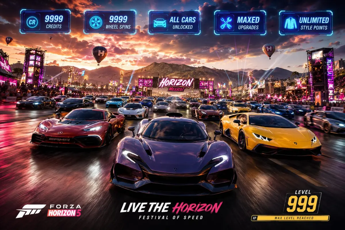 Wheel spins and credits  : 9,999, 9,999 and all cars fh6 and fh5